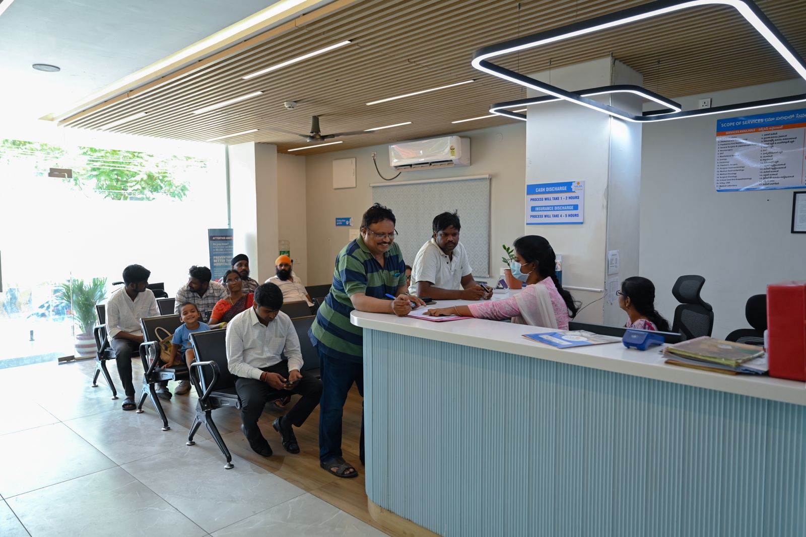 Reception and patient waiting area at AJUDA Hospitals